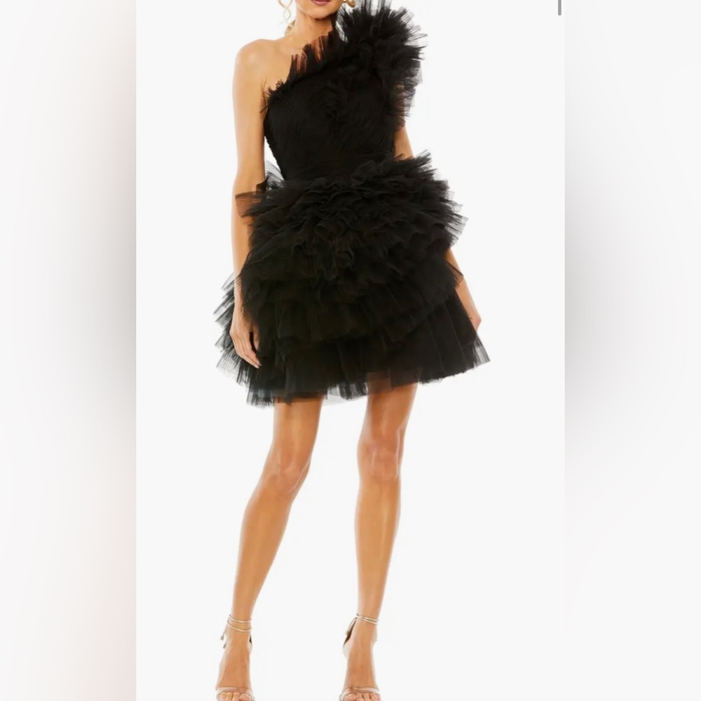 Mac Duggal Ruffle Tulle One-Shoulder Mini Dress